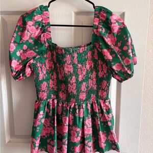 JODIFL Green and Pink Floral Blouse